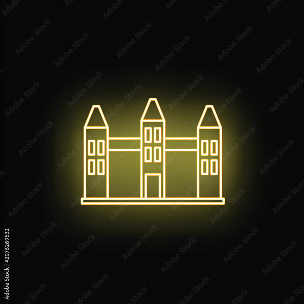 Naklejka premium Minimal castle outline creating a glowing fortress icon on a black background