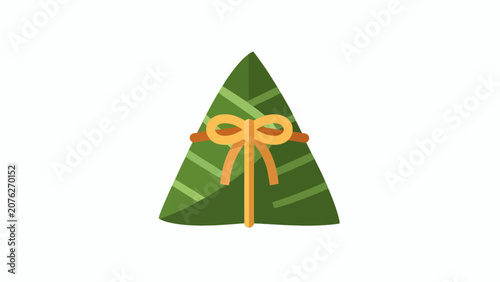 A green triangular gift wrapped in leaves.