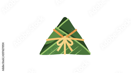 Traditional triangular food wrapped in green leaves.