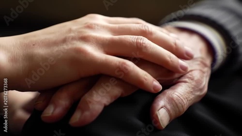 Young person holding senior hand for comfort and support