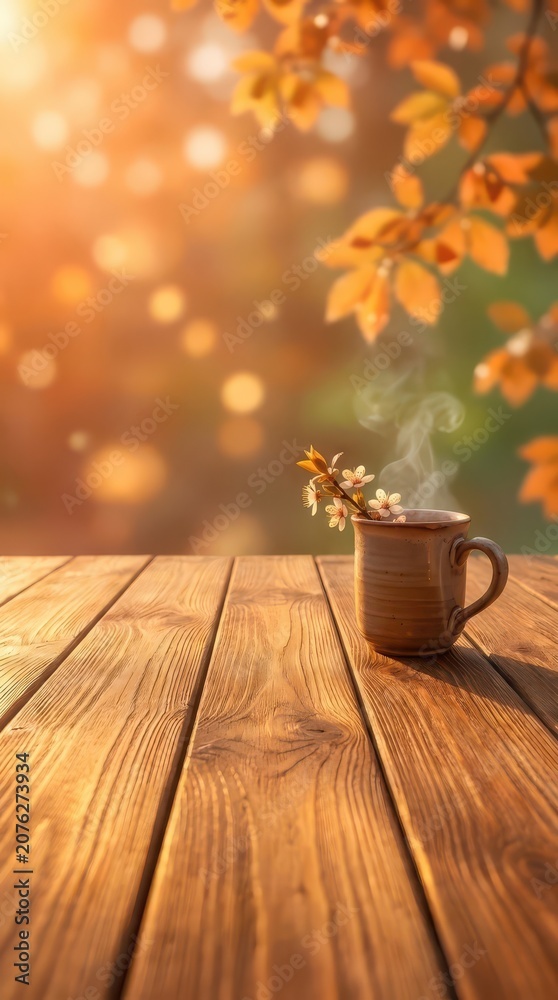 Fototapeta premium Healing Fresh Product Display Background with Distressed Wood Grain and Yellow White Daisy Relaxed Natural Blank Design