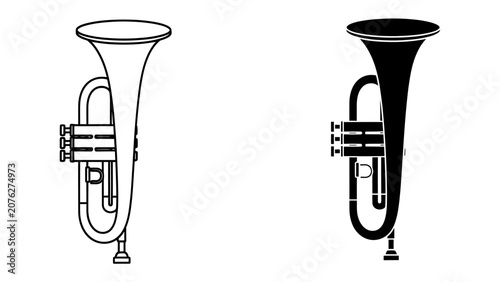 Canvas-taulu Baritone Horn Illustration: A minimalist vector illustration showcasing a baritone horn in both outline and silhouette, representing musical artistry and instrumentation