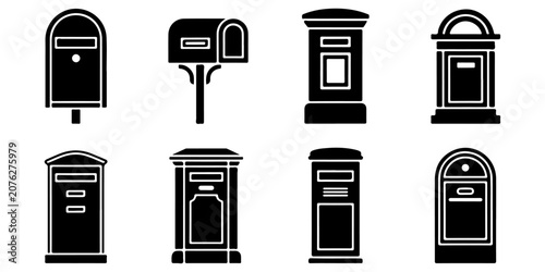 Fotografía Classic mailbox and postbox icon collection in solid silhouette style  postal se