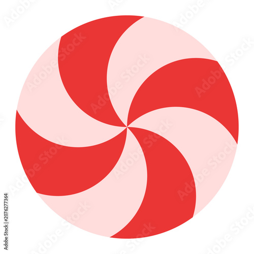 Red and white peppermint candy vector illustration, christmas swirl lollipop cartoon icon isolated festive sweet treat