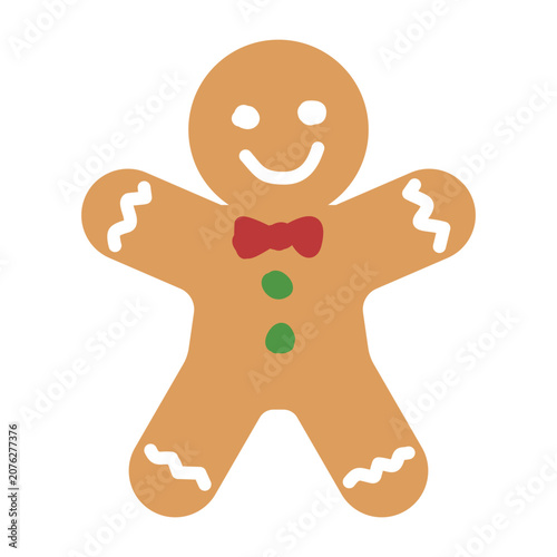 Cute gingerbread man cookie vector illustration, traditional christmas biscuit cartoon character isolated