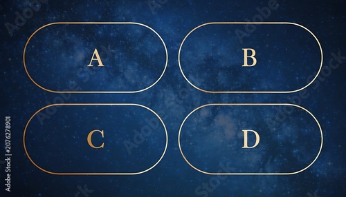 Four blank choice buttons labeled A B C and D on a dark blue background