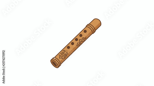 a brown wooden flute on white background.