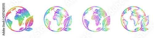 Rainbow color sketch green earth icon design set