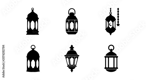 Islamic Lantern Icons, Ramadan Kareem Vector Set, Arabic Decorative Light Symbols