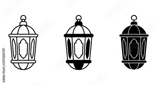 Islamic Lantern Icons, Ramadan Decorative Elements, Arabic Lighting Symbols, Vector Set