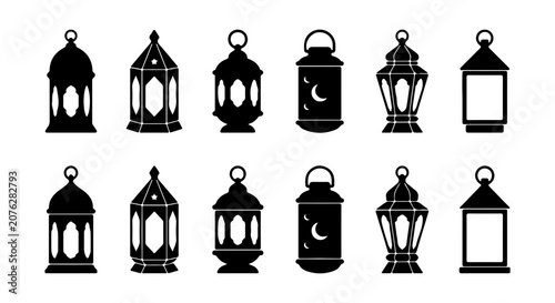 Islamic Lantern Collection, Ramadan Decorative Lights, Arabic Ornate Lamps, Vector Set