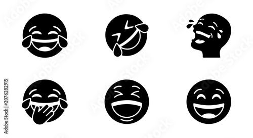 Billede på lærred Laughing Emoji Icons Set, Joyful Faces Collection, Hilarious Expressions Vector