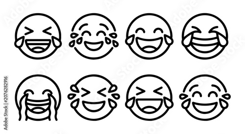 Billede på lærred Laughing Emoji Icons Set, Joyful Faces Collection, Tears of Joy Vector Graphics,
