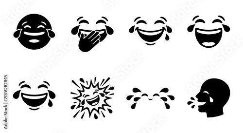 Φωτογραφία Laughing Emoji Icons, Tears of Joy, Funny Face Expressions, Vector Set