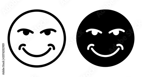 Bild auf Leinwand Sly Smirk Emoji Icons, Black and White Smiley Faces, Subtle Mischief Emoticon Sy