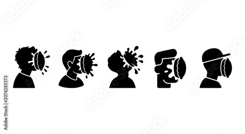 Tableau sur toile Pie Face Icons, Silhouettes of People Hit by Pie, Humorous Vector Set