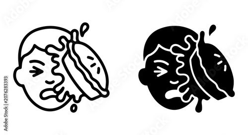 Konstfotografi Pie in Face Icon Set, Funny Prank Vector Graphics, Comedy Surprise Element