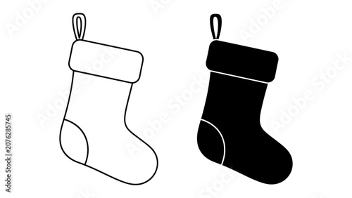 Christmas Stocking Icons: Two stylized icons of a Christmas stocking, one outlined and the other filled, representing holiday cheer and gift-giving traditions.