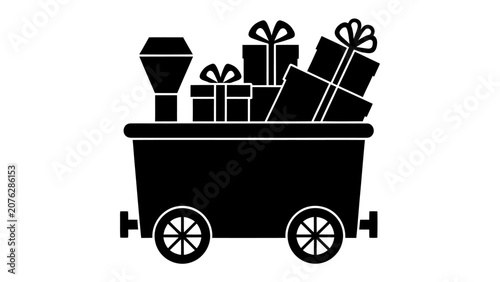 Gift Train Silhouette: A charming silhouette of a vintage train car filled to the brim with wrapped gift boxes, evoking the spirit of holiday travel and generous giving.