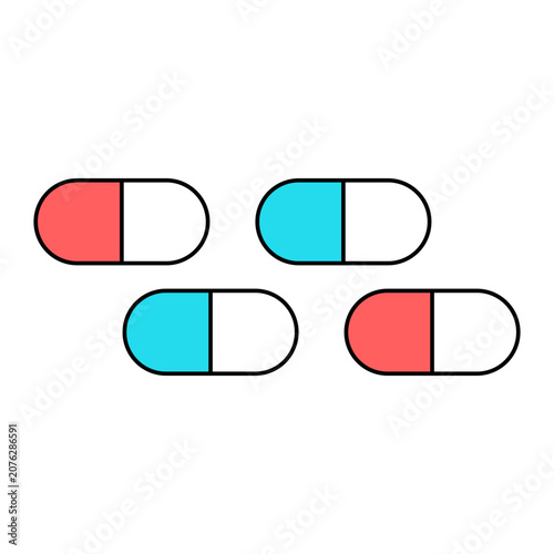 Minimalist Medical Pill Capsule Icons in Flat Vector Style
