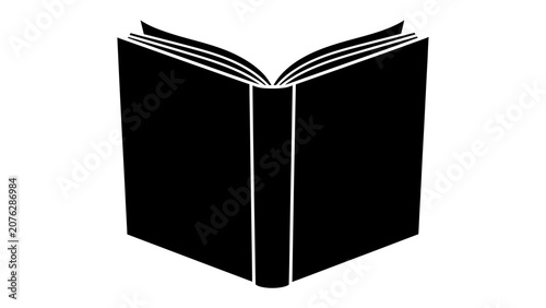 Open Book Silhouette: A minimalist black silhouette of an open book, its pages fanned out, symbolizing knowledge, learning, and storytelling.