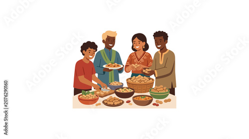 Diverse Group Enjoying a Shared Meal Together Around a Table