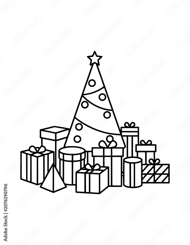 Obraz premium Christmas Presents Coloring Page for Kids. Simple Holiday Gift Outline Illustration for Children.
