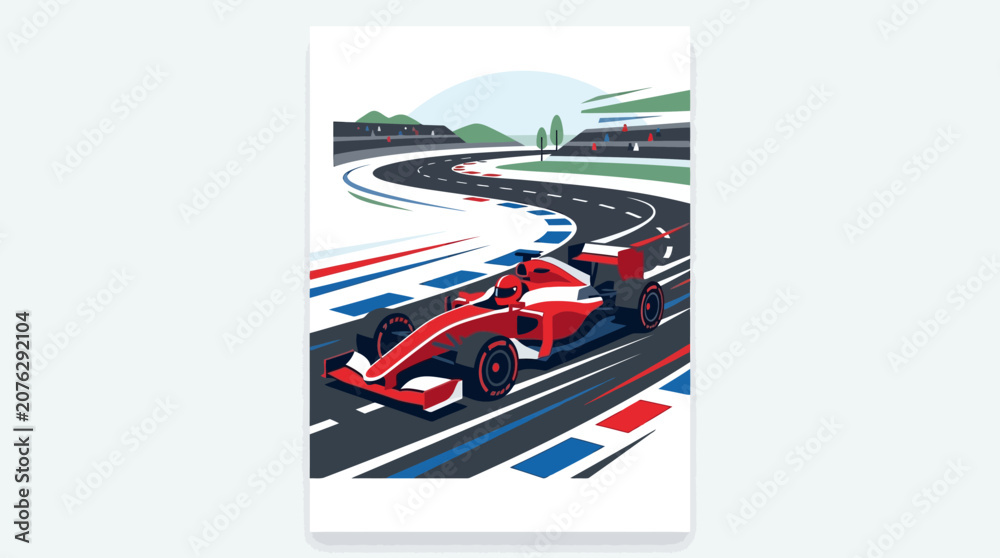 Obraz premium Fast red formula one racing car speeds on a track circuit for grand prix events. Suitable for sports, racing, and competition themes.