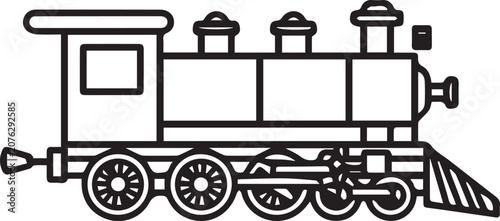 Photos A classic steam locomotive rendered in a clean, bold line art style, showcasing its vintage charm and iconic design elements