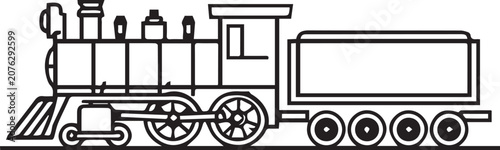 Quadro su tela A classic steam locomotive, depicted in a clean line art style, stands ready for a journey, symbolizing a bygone era of travel and industry