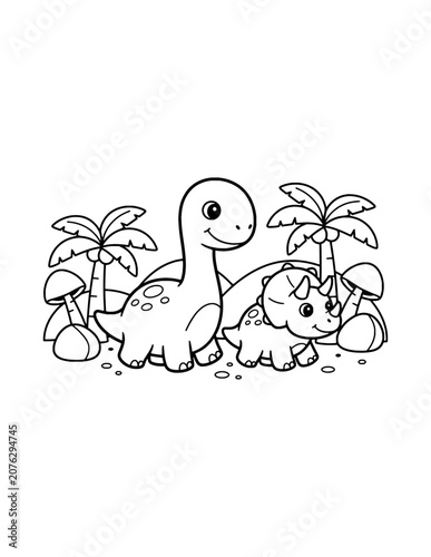 Fotografía Cute Baby Dinosaur Friends Coloring Page for Kids