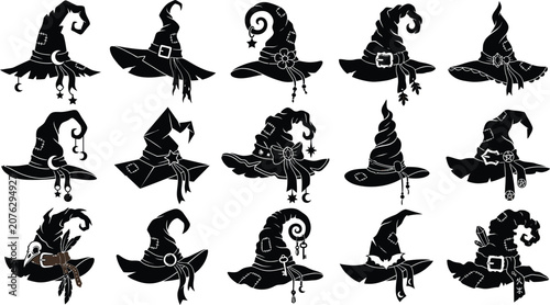 Obraz na płótnie Black and white of cartoon witches on broomsticks