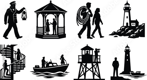 Maritime Silhouette Collection Featuring Lighthouses And Coastal Scenes