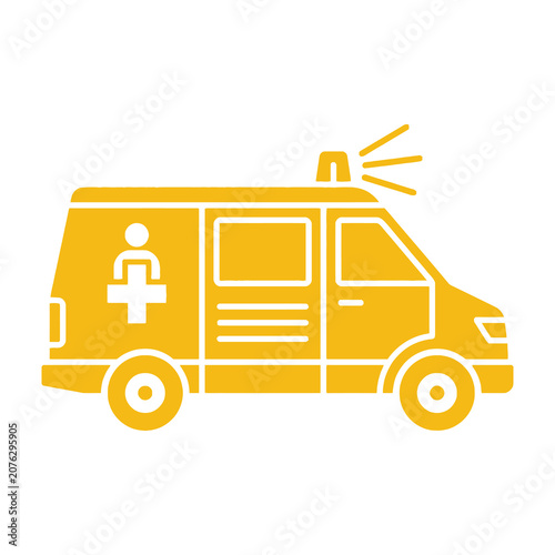 Yellow ambulance icon with siren and medical symbol