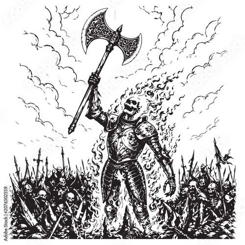 Foto Flame knight and the undead horde with black and white