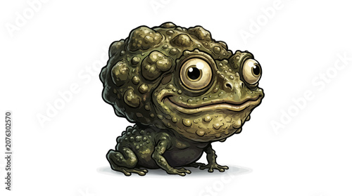 Green Frog Cartoon Character Closeup.