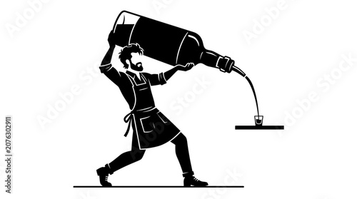 Man pouring wine from bottle.