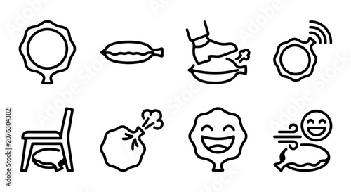 Schilderij op canvas Flatulence Icons Set, Farting Cloud, Wind, Humor, Funny, Air, Gas, Sound Effects