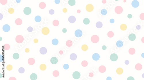 Seamless pastel polka dot pattern with scattered soft circles on a light background, playful repeat vector surface design for nursery wallpaper, wrapping paper and fabric textile decor