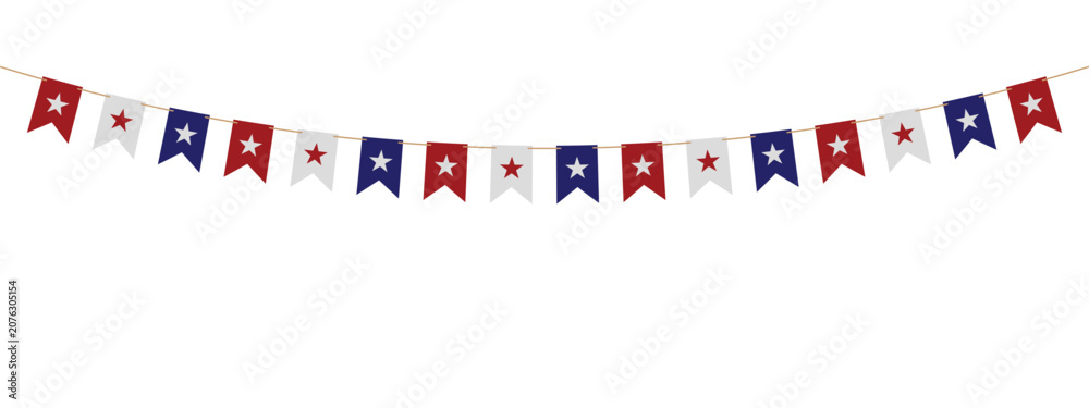 Obraz premium Patriotic star shaped bunting garland with red white and blue colors