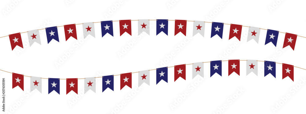 Obraz premium Red white and blue pennant banner with stars on a string