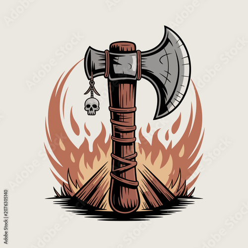 Obraz na plátně Viking Battle Axe with Skull Decoration.