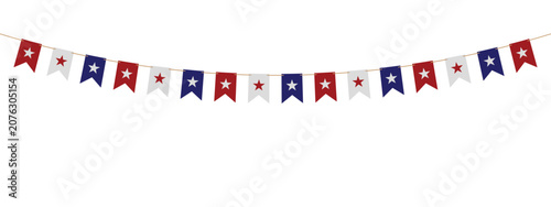 Quadro su tela Patriotic star shaped bunting garland with red white and blue colors