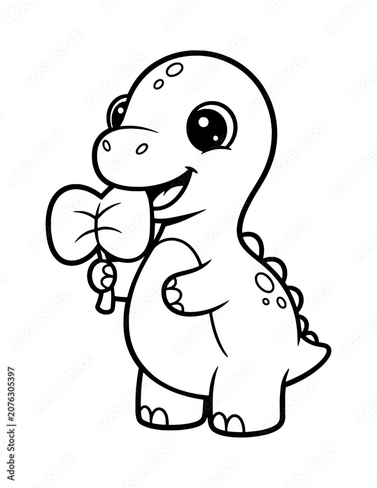 Fototapeta premium Cute Baby Dinosaur Coloring Page for Kids. Simple Dinosaur Outline Illustration for Children.
