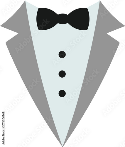 Tuxedo shirt with bow tie.