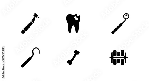 Bild auf Leinwand Dental Care Icons Set, Tooth Health Symbols, Dentist Tools Collection, Oral Hygi