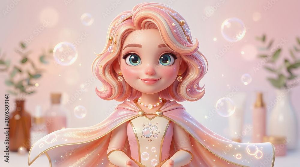Fototapeta premium Cabelo loiro ondulado com brilho e textura suave em fundo rosa claro