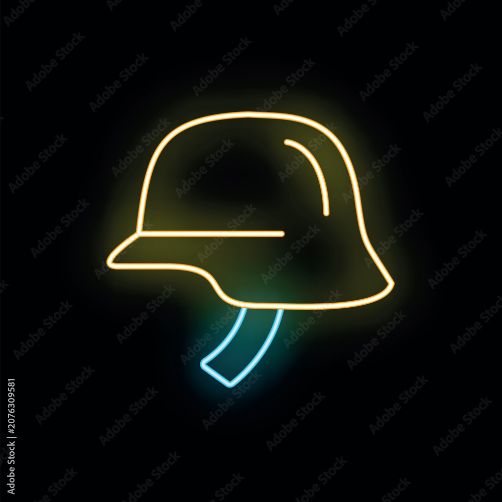 Fototapeta premium Army helmet vector icon presenting military protection and defense with a glowing neon effect