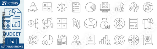 Bild auf Leinwand Budget and financial planning icons set, 27 thin line vector icons for accountin