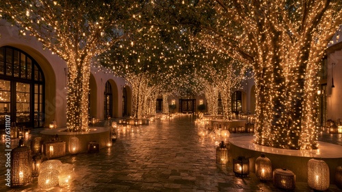 Magical Courtyard Illuminated by Twinkling Fairy Lights
